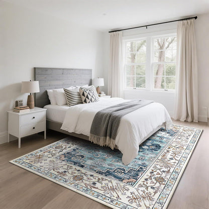 Boho Teppich 160x230cm Türkis Rutschfest Waschbar Kurzflor