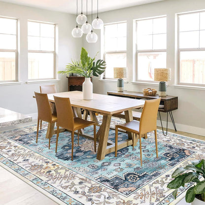 Boho Teppich 160x230cm Türkis Rutschfest Waschbar Kurzflor