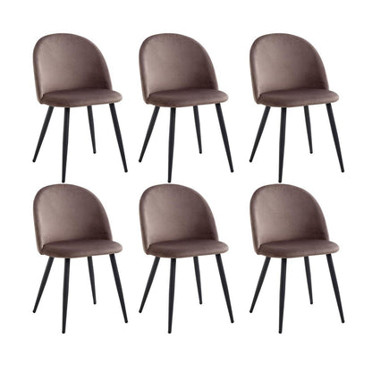 6er Set Samt Esszimmerstühle mit Metallbeinen – Braun