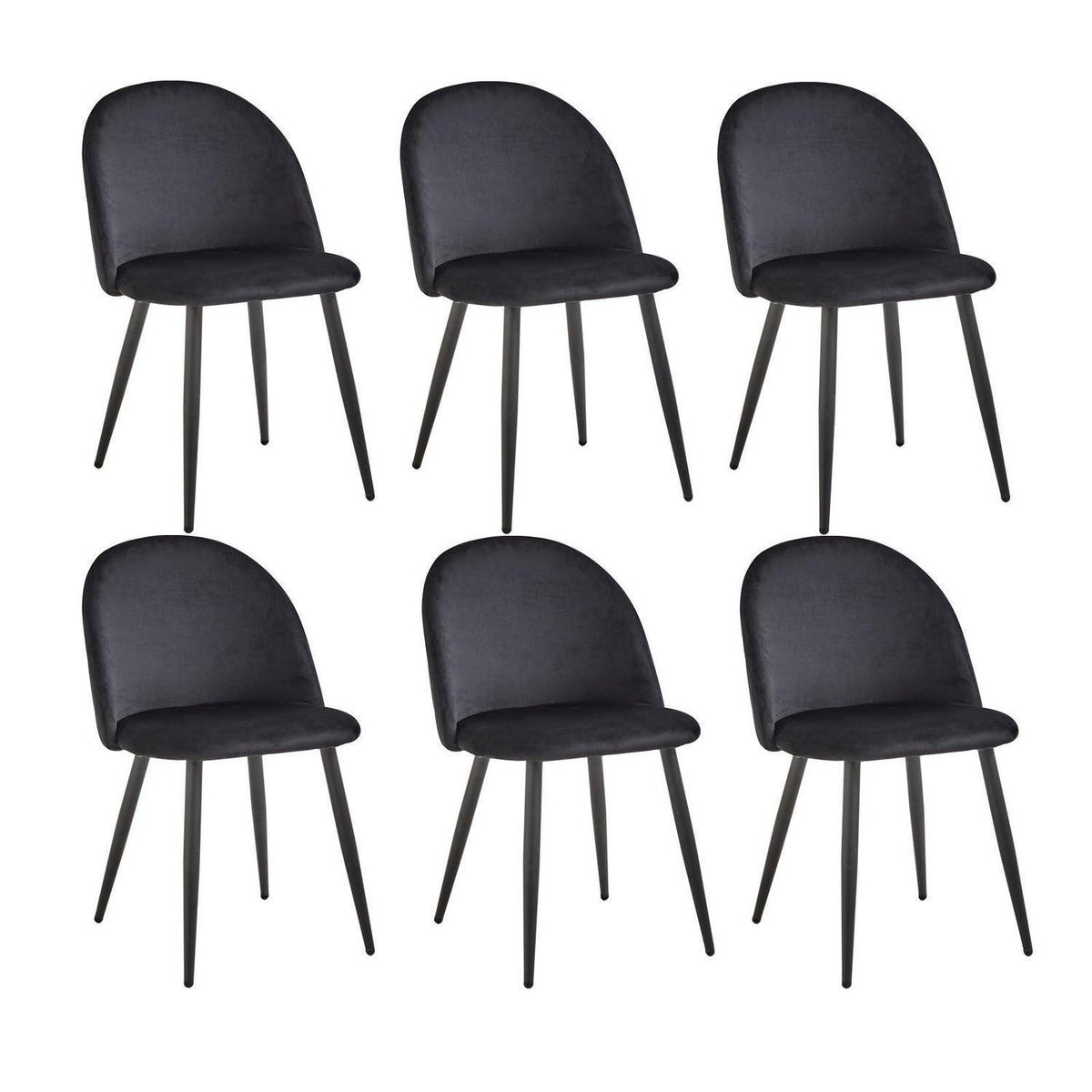 6er Set Samt Esszimmerstühle mit Metallbeinen Schwarz