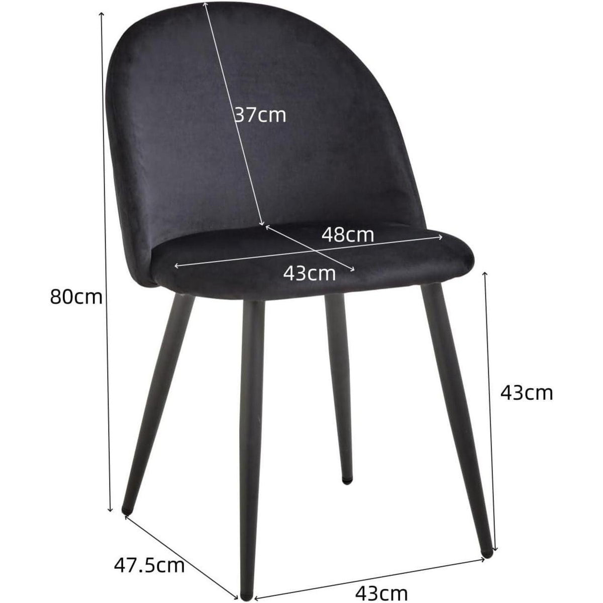 6er Set Samt Esszimmerstühle mit Metallbeinen Schwarz