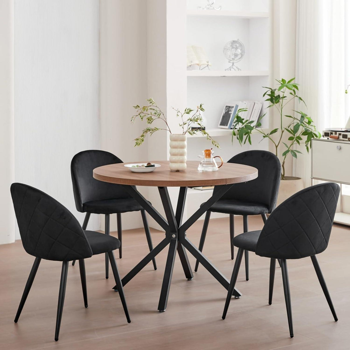 6er Set Samt Esszimmerstühle mit Metallbeinen Schwarz