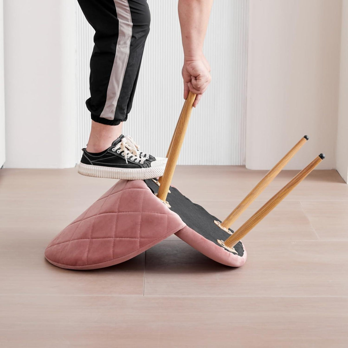 6 Esszimmerstühle Samt Rosa mit verstellbaren Schutzpolstern