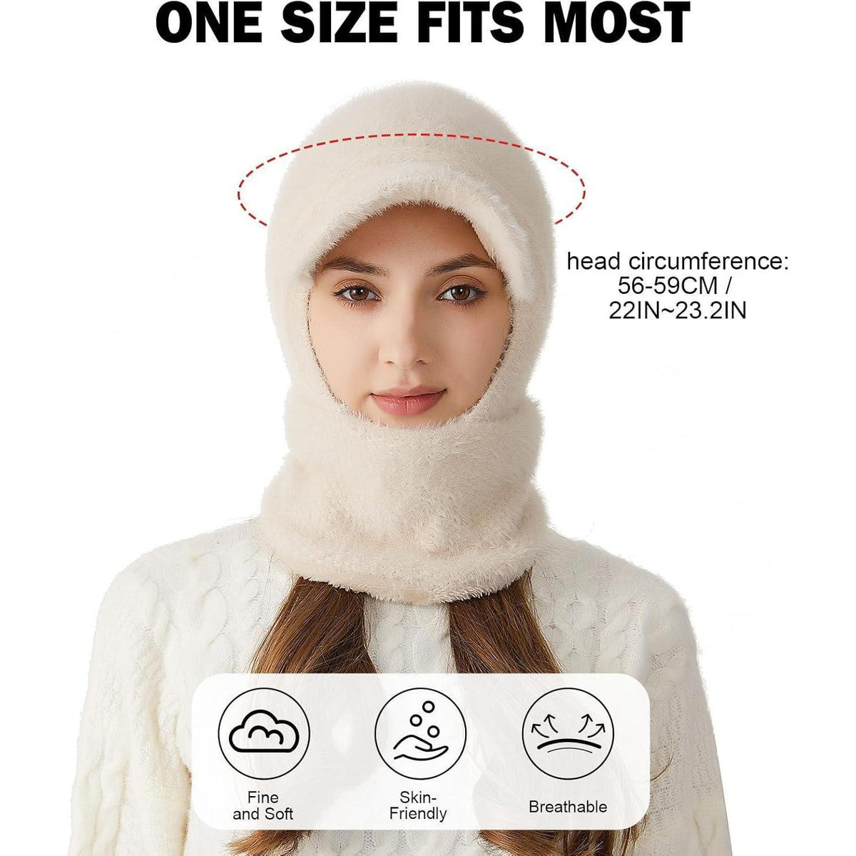 Winter Strickmütze mit Kapuze – Warm & Vielseitig Beige