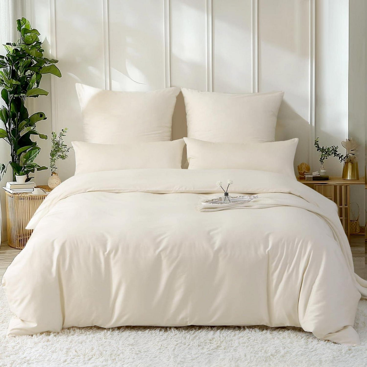 Satin Bettwäsche Set 135x200 Baumwolle Beige 4tlg.