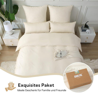 Satin Bettwäsche Set 135x200 Baumwolle Beige 4tlg.