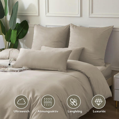 Satin Bettwäsche Set Oatmeal 220x240 - Kühlend