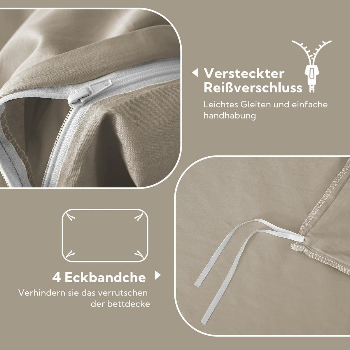Satin Bettwäsche Set Oatmeal 220x240 - Kühlend