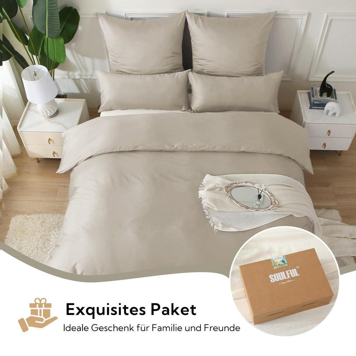Satin Bettwäsche Set Oatmeal 220x240 - Kühlend