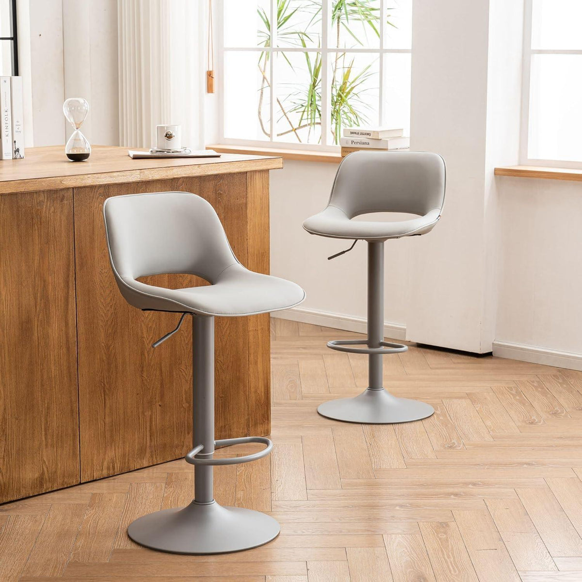 YOUNIKE Barhocker 2er Set, Höhenverstellbar & Drehbar, Grau