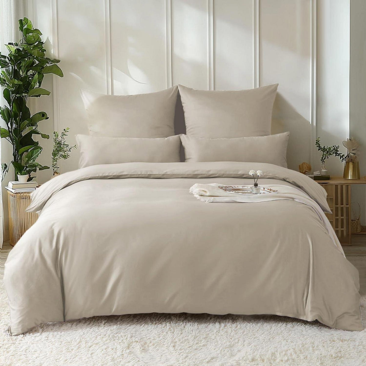 Satin Bettwäsche Set 135x200 Oatmeal 4tlg. Baumwolle