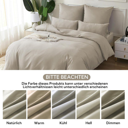 Satin Bettwäsche Set 135x200 Oatmeal 4tlg. Baumwolle