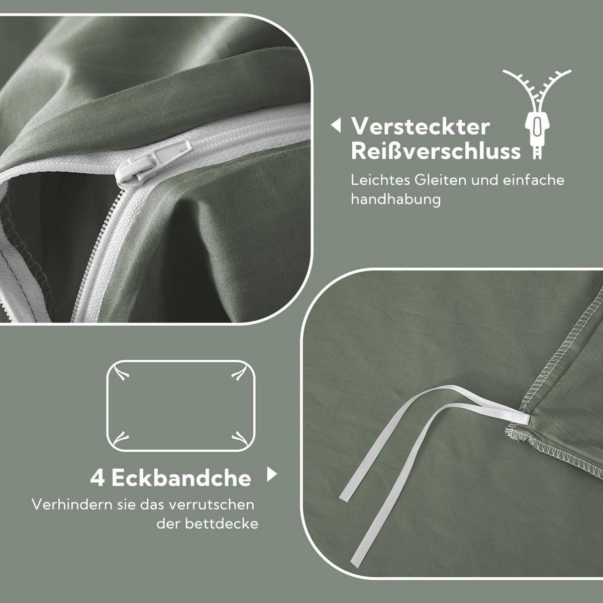 Satin Bettwäsche Set 135x200 GrauSage, 4-teilig, Baumwolle
