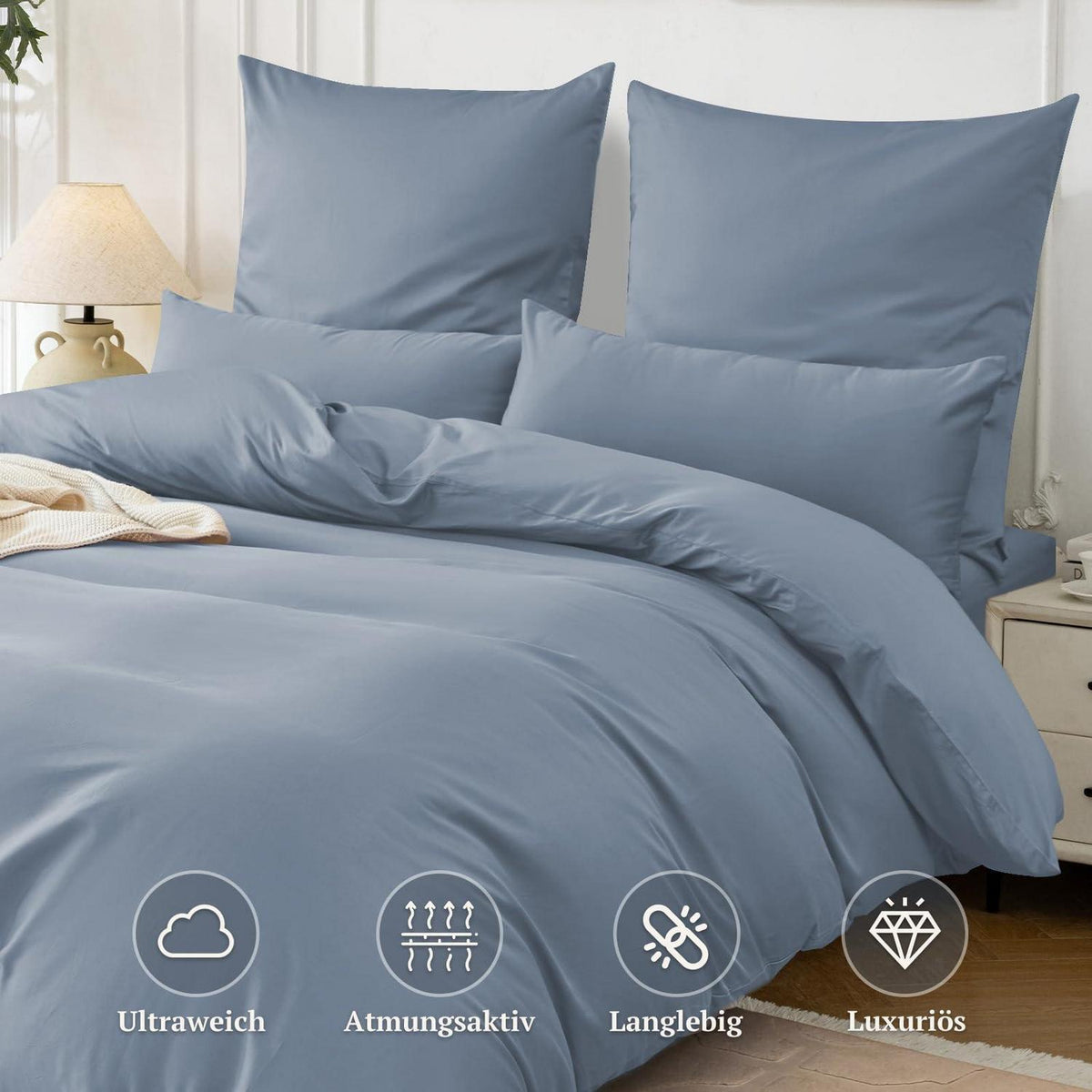 Satin Bettwäsche Set 220x240 Baumwolle AshleyBlau