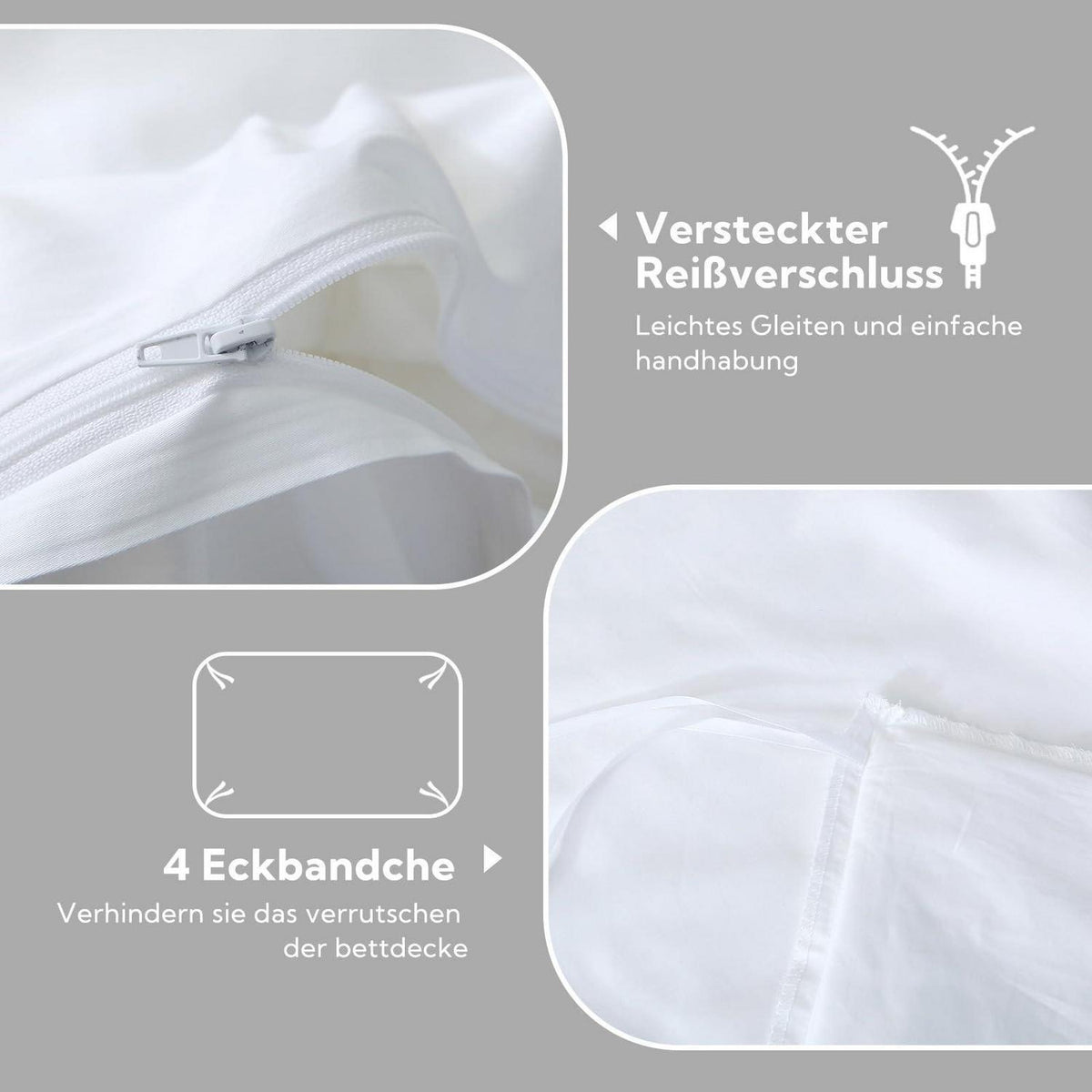 Satin Bettwäsche Set 135x200 Baumwolle Weiß 4tlg.