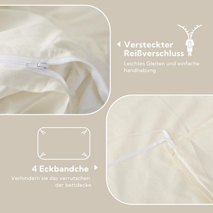 Satin Bettwäsche Set 220x240 Baumwolle Beige Kühlend 3tlg.