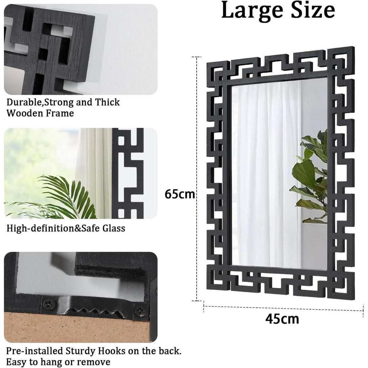 Großer Wandspiegel mit Holzrahmen – Modern & Rustikal 65x45cm