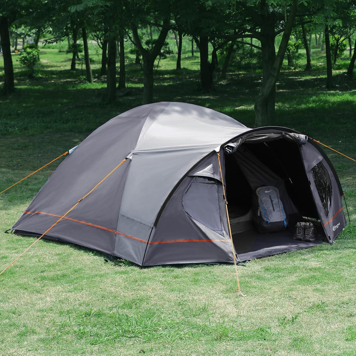 Kuppelzelt 3-4 Personen Blackout 4000mm wasserdicht mit Vorzelt Grau