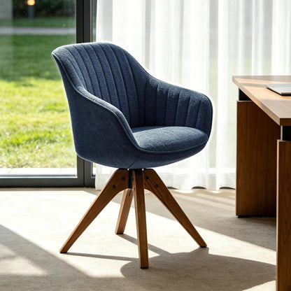 Drehstuhl Esszimmer Blau Leinen Polsterstuhl mit Armlehnen