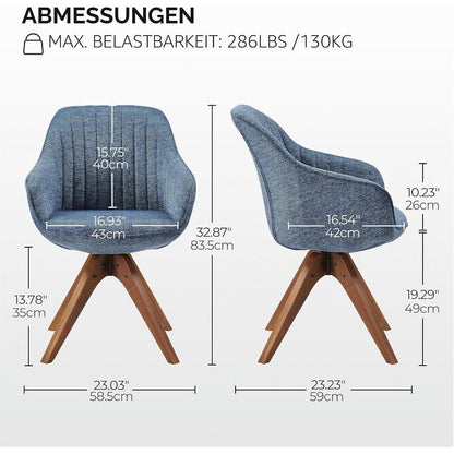 Drehstuhl Esszimmer Blau Leinen Polsterstuhl mit Armlehnen
