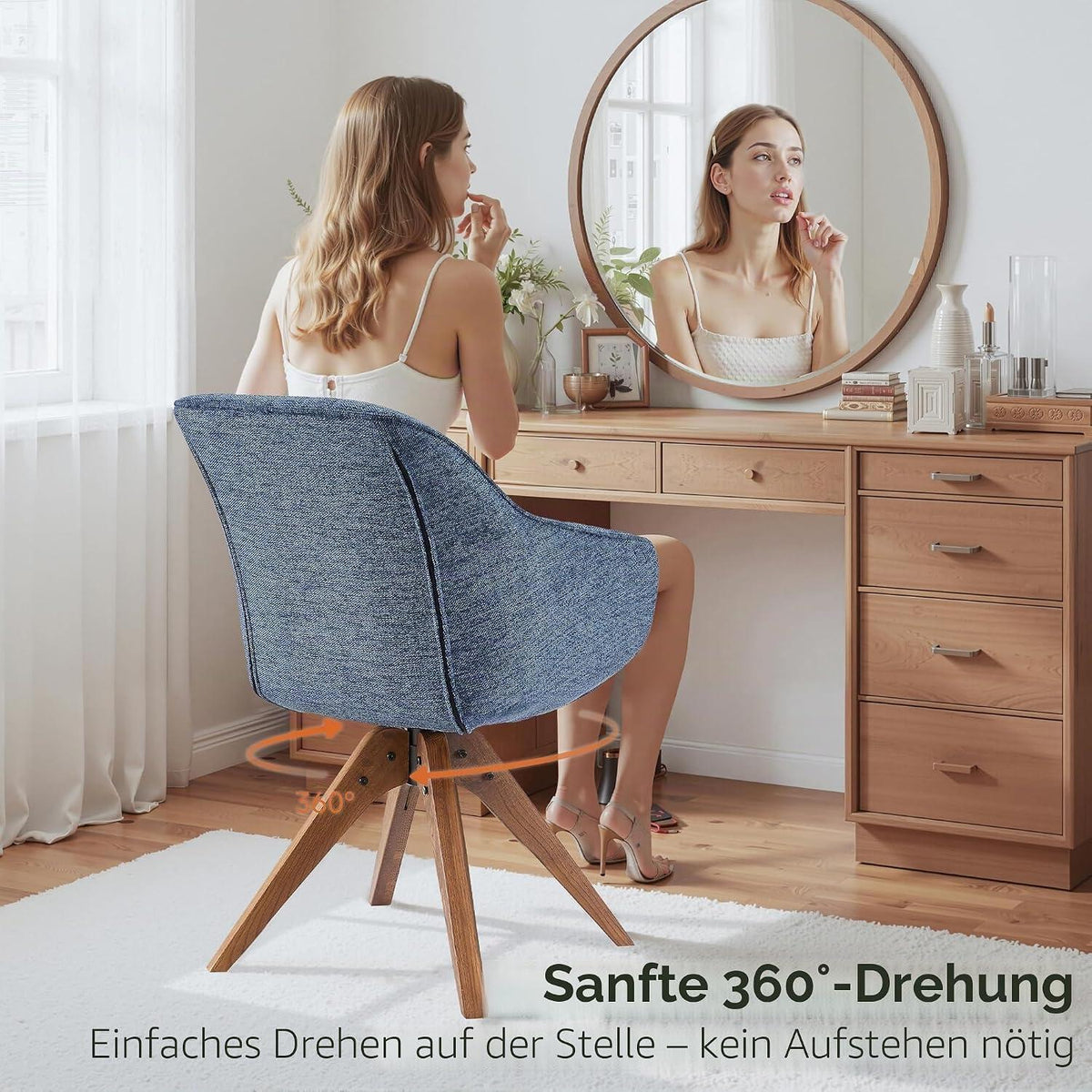 Drehstuhl Esszimmer Blau Leinen Polsterstuhl mit Armlehnen