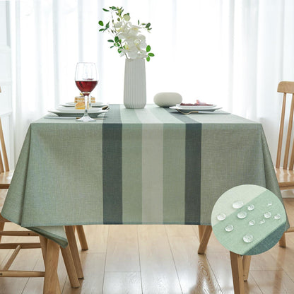 Grüne Leinen Tischdecke mit Streifen | 100x100 cm | Abwaschbar