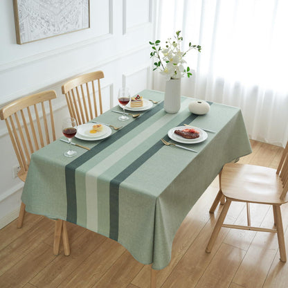 Grüne Leinen Tischdecke mit Streifen | 100x100 cm | Abwaschbar