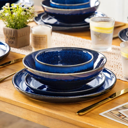 Modernes Steingut Geschirrset 24-teilig Blau für 6 Personen