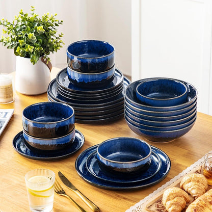 Modernes Steingut Geschirrset 24-teilig Blau für 6 Personen
