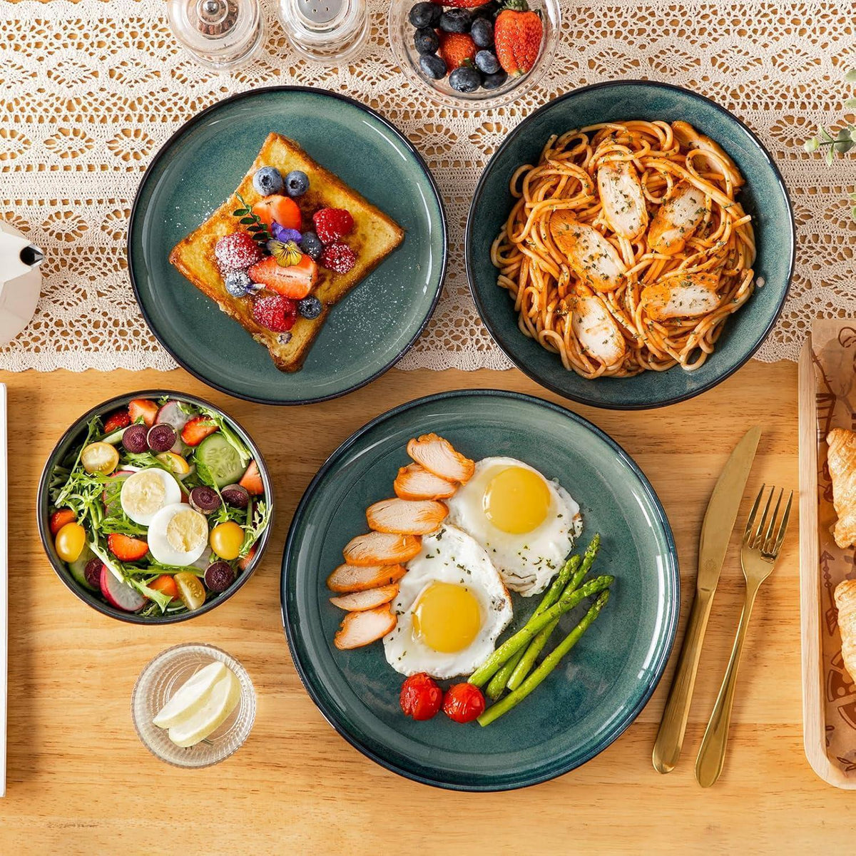 Tafelservice 6 Personen modern, Grün, 24-teilig Steingut
