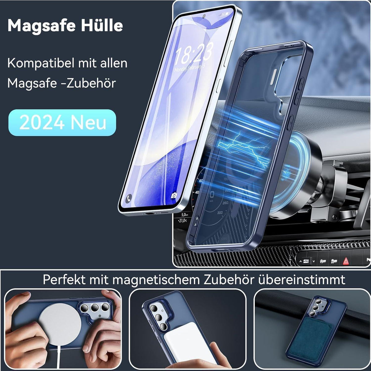 Samsung S24 FE Hülle mit MagSafe Ring Ständer & Displayschutzfolie (Blau)