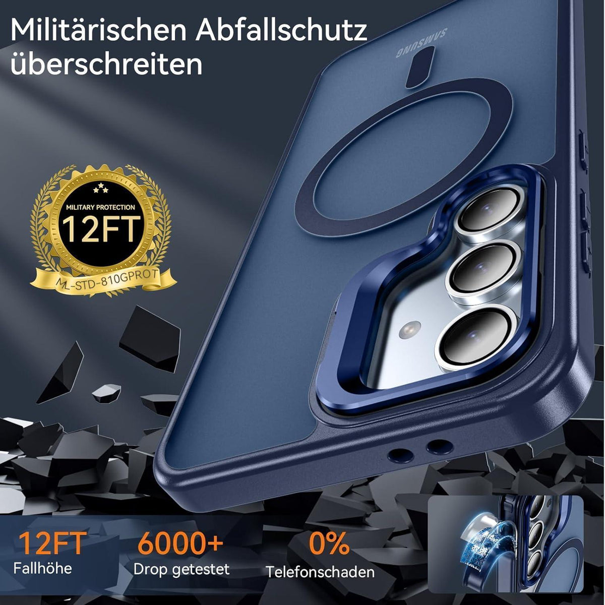 Samsung S24 FE Hülle mit MagSafe Ring Ständer & Displayschutzfolie (Blau)