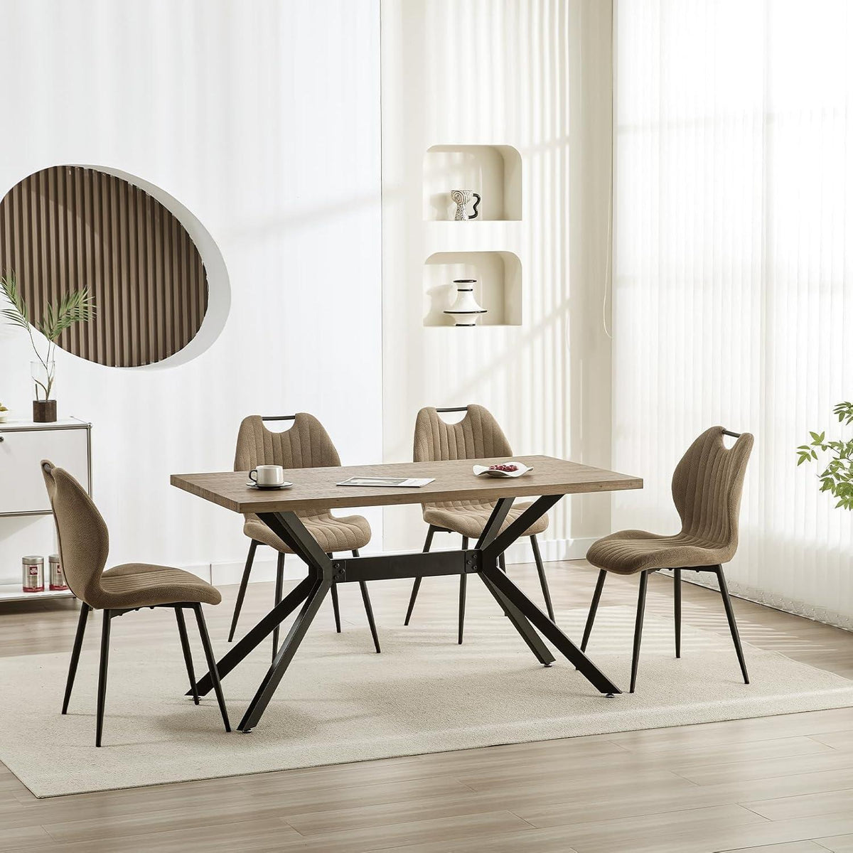 Esszimmerstühle 6er Set, Polsterstühle im skandinavischen Stil Khaki
