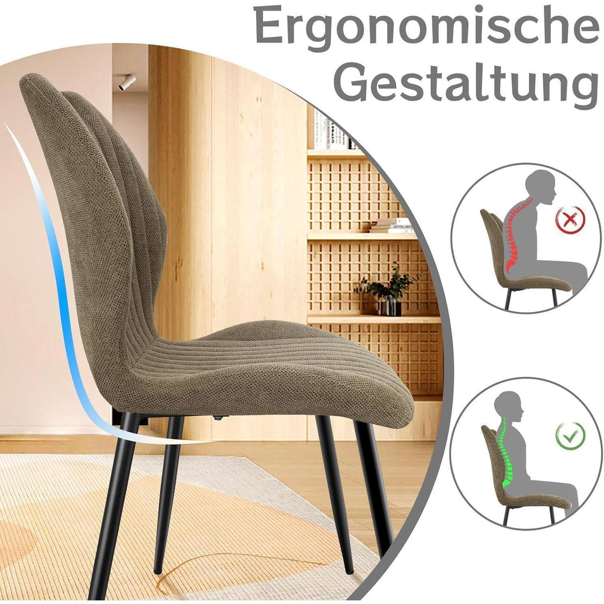 Esszimmerstühle 6er Set, Polsterstühle im skandinavischen Stil Khaki