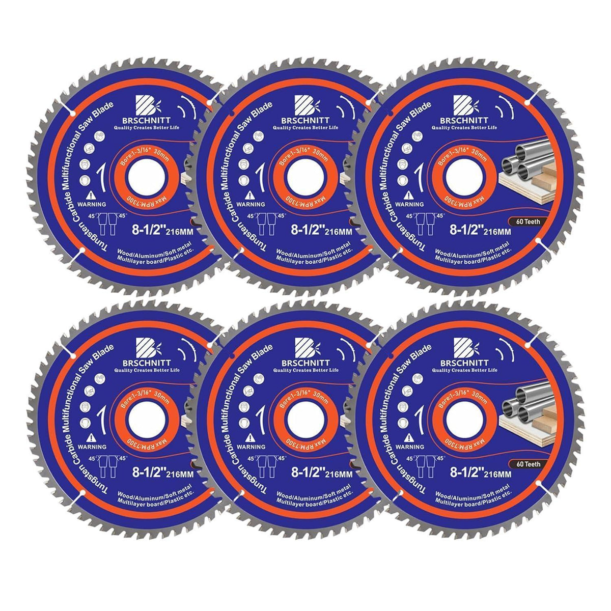 Kreissägeblatt 216mm 60T für Holz, Metall & Alu (6 Stück)