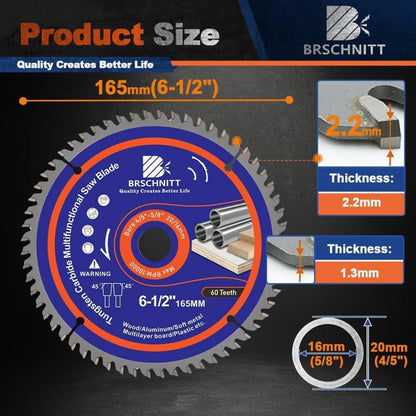 Kreissägeblatt 165mm 60T für Holz, Metall & Alu