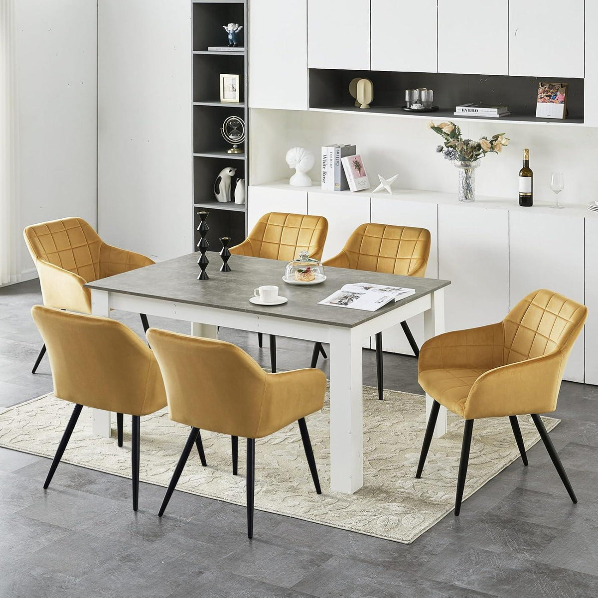 Samt Esszimmerstühle 6er Set – Tulpengold, Bequem & Robust