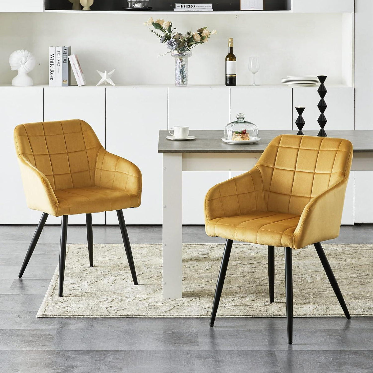 Samt Esszimmerstühle 6er Set – Tulpengold, Bequem & Robust