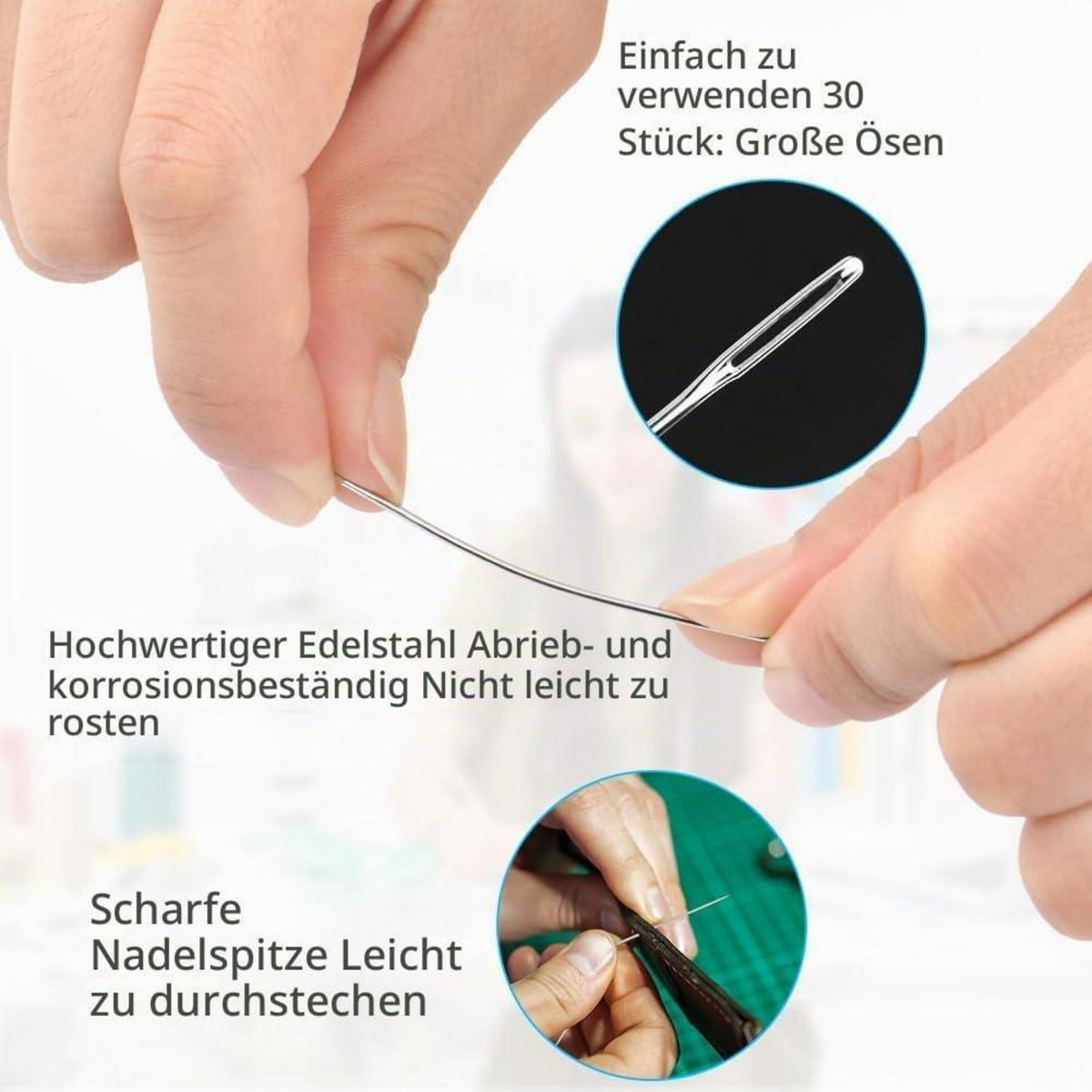 Handnähanadeln Set mit 33 Stück – Edelstahl, 5 Größen