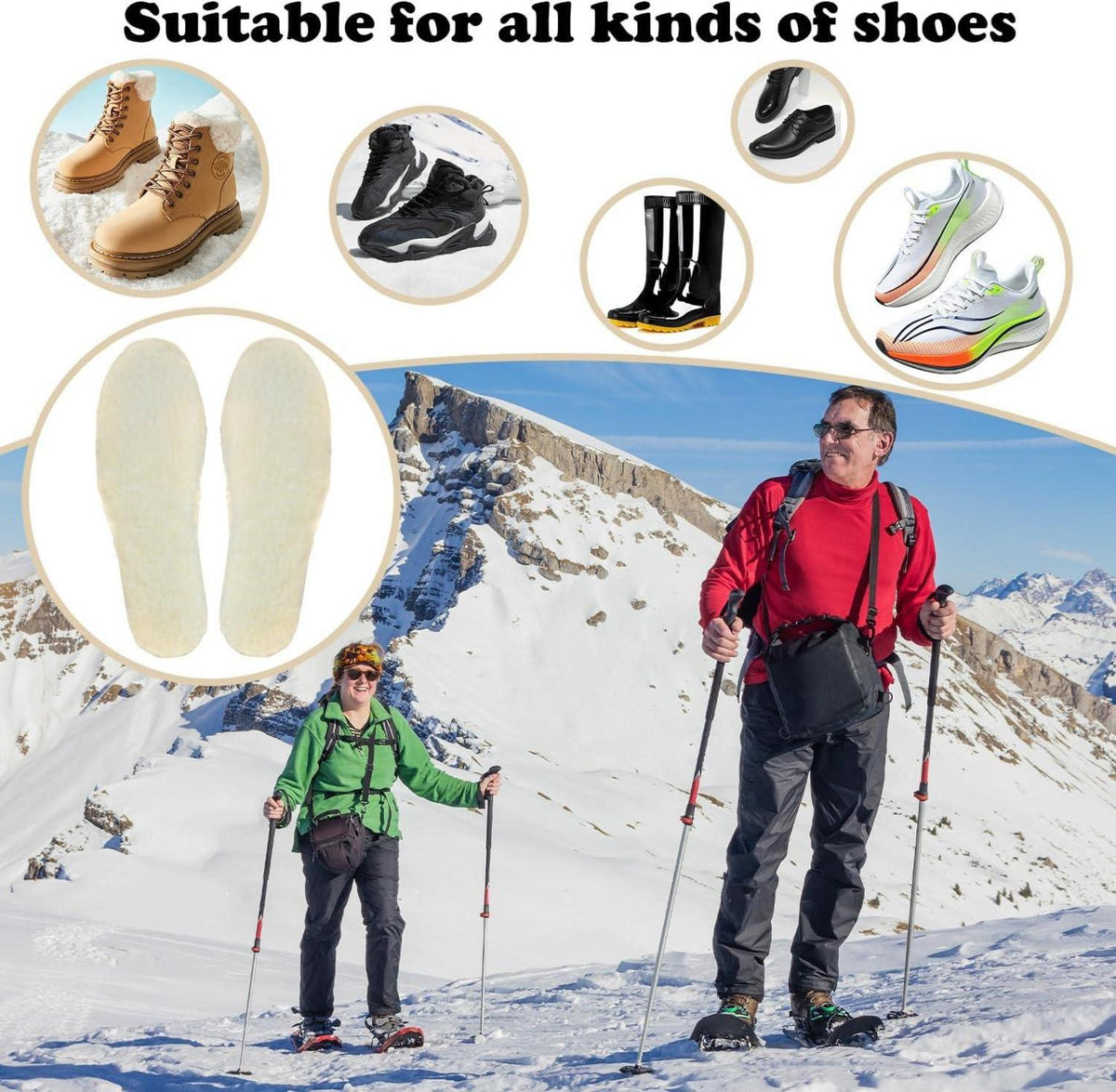 2 Paare Winter Einlagen aus Schafswolle, warm und atmungsaktiv, Größe 42/43