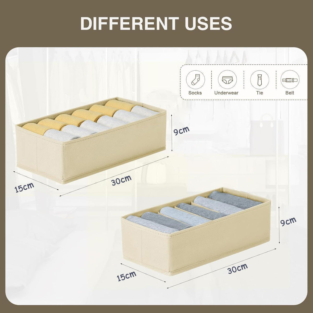 Schubladen Organizer 8er Set Beige 30x15x9 cm