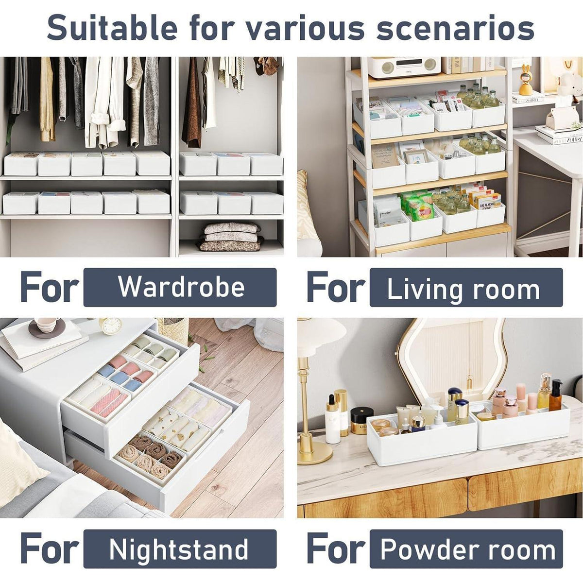 Schubladen Organizer 8er Set, 30x15x9 cm, Weiß