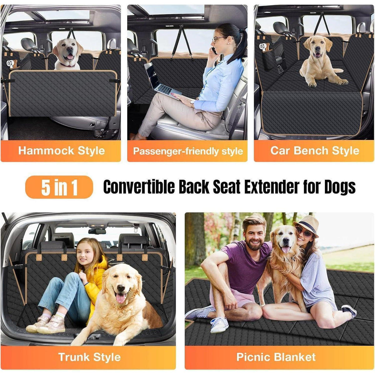 Hundedecke Auto Rückbank Fester Boden – XL, Schwarz