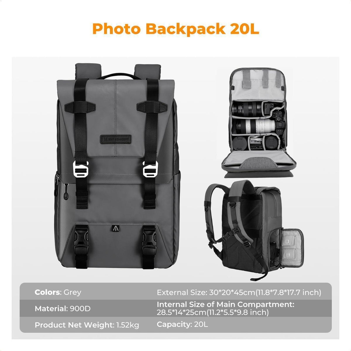 Kamerarucksack 20L mit Laptopfach für Fotografen & Drohnen