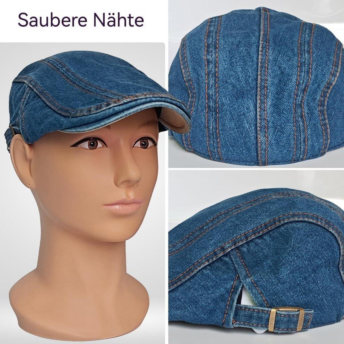 Herren Denim Flatcap - Verstellbare Schiebermütze in Hellblau