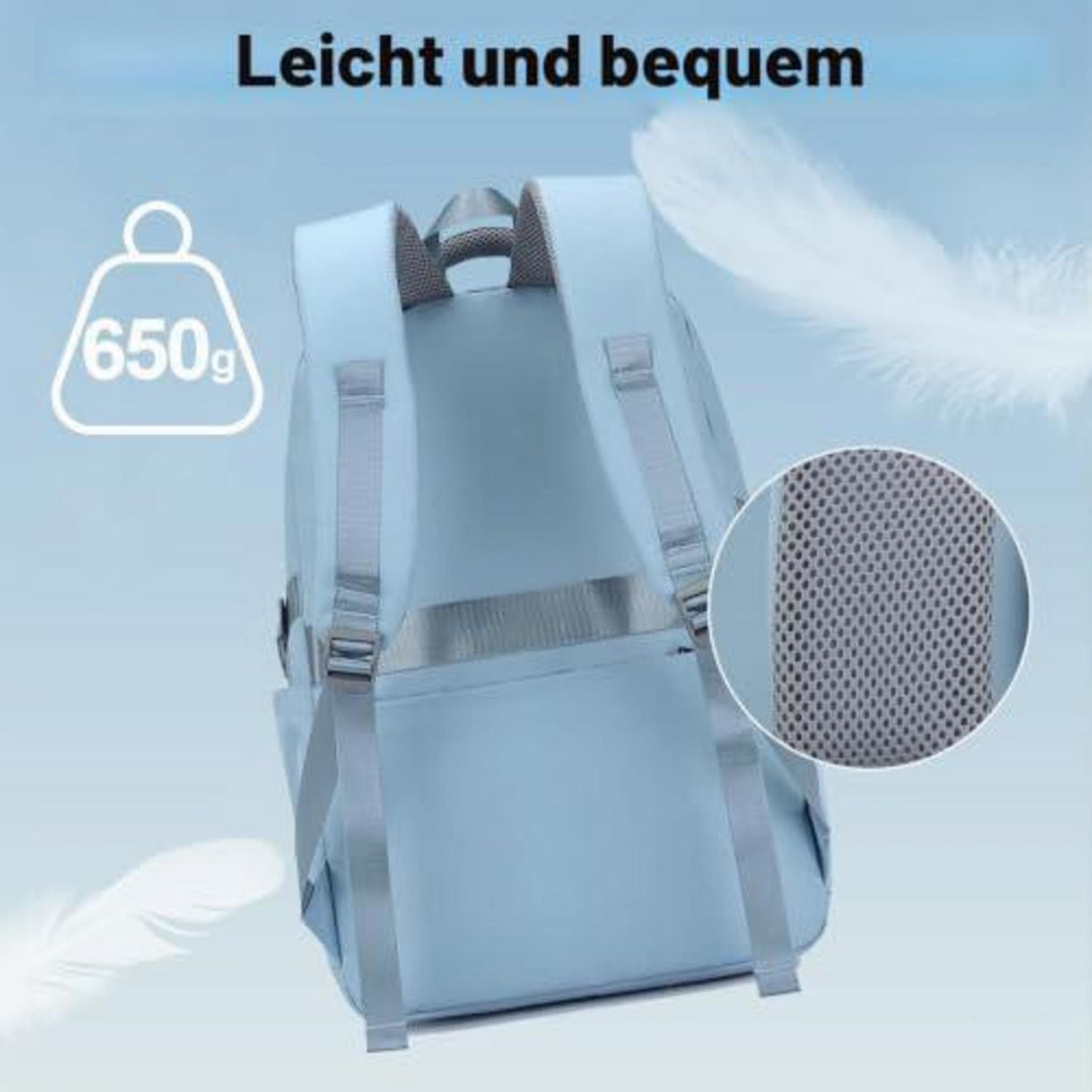 Laptop Rucksack Damen 15.6 Zoll – Babyblau, Schulrucksack Teenager