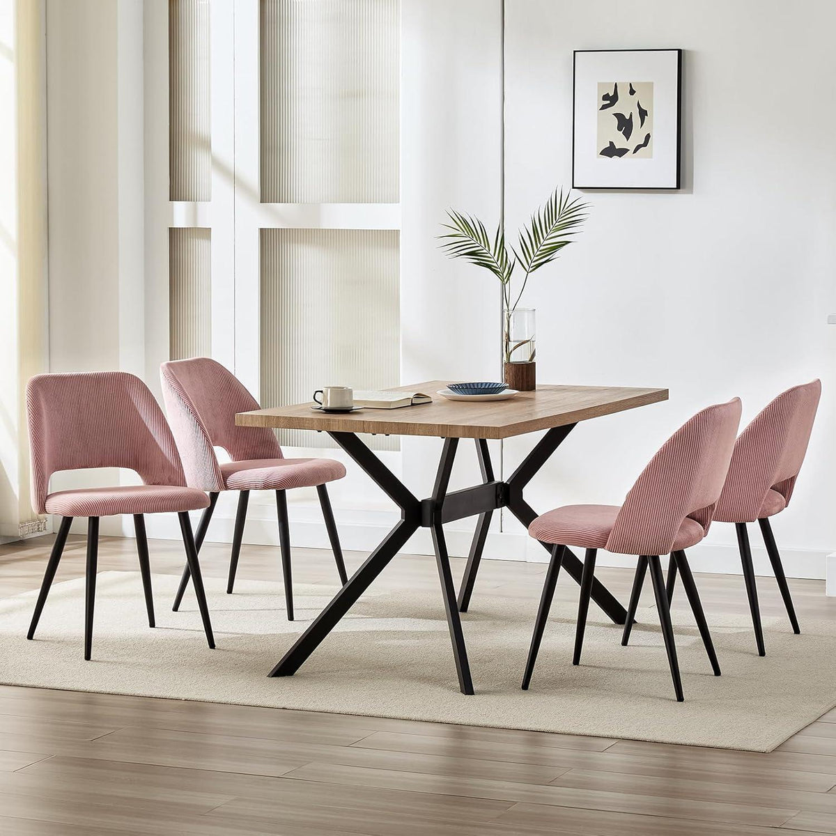 Esszimmerstühle 4er Set Rosa, Kordsamt & Metallbeine