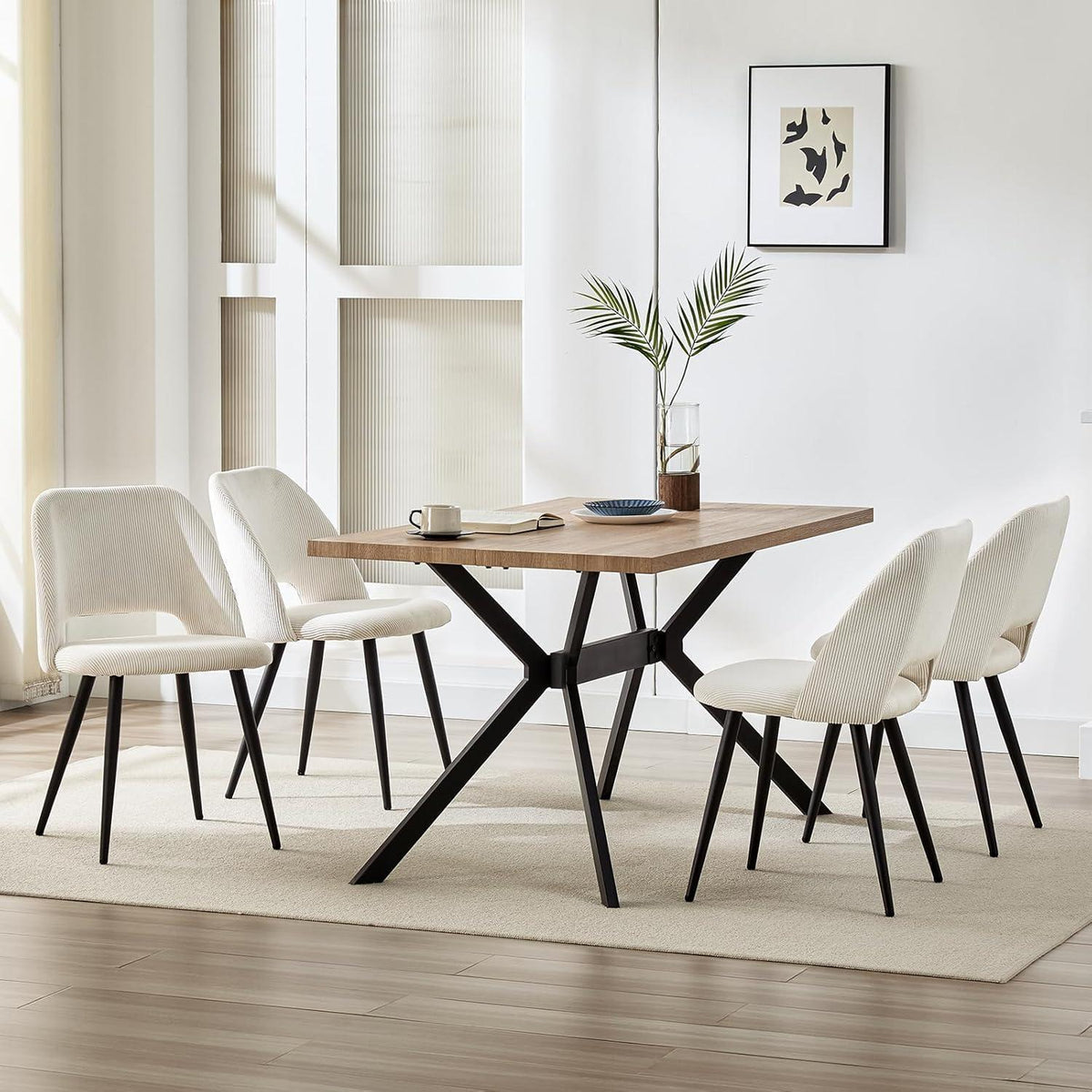 Esszimmerstühle 4er Set Kordsamt Beige