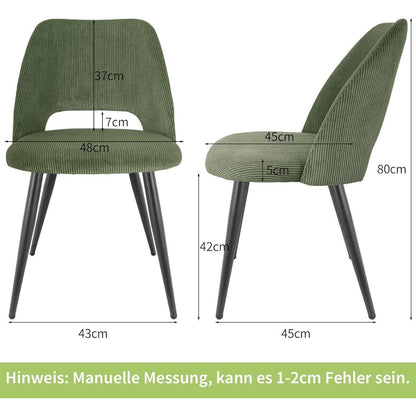 Esszimmerstühle 2er Set, Grün, Kordsamt & Metallbeine