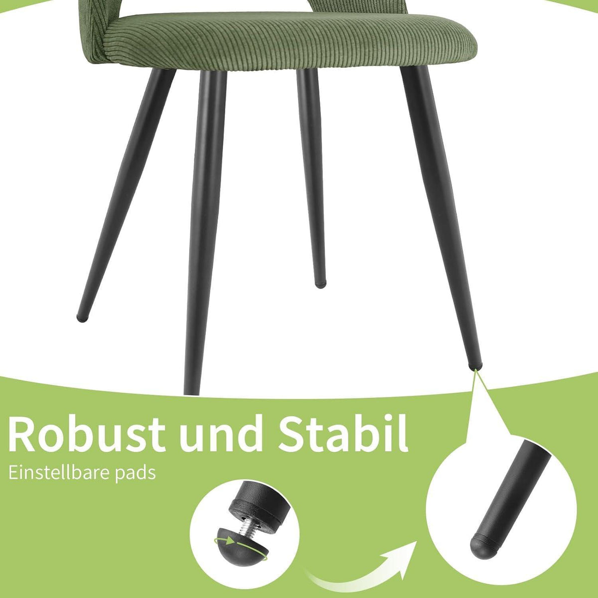 Esszimmerstühle 2er Set, Grün, Kordsamt & Metallbeine